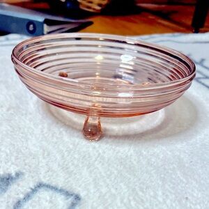 Anchor Hocking Manhattan Pink Depression glass Footed Candy Dish Bowl Vintage